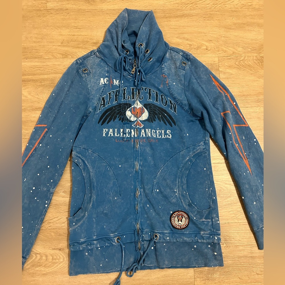 Affliction American Customs Zip Jacket Blue Fallen Angels Motor Club Size large